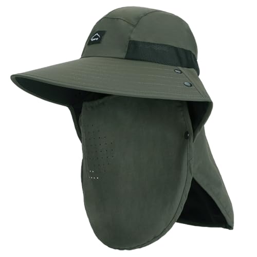 Image of Rosoz Outdoor Sun Hat for Men Women, UPF50+ Protection Safari Cap Wide Brim Mesh Fishing Hat with Neck Flap Beach Garden