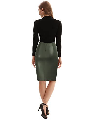 Image of Kate Kasin Women Faux Leather Midi Skirt, High Waist Wrap Bodycon Skirts