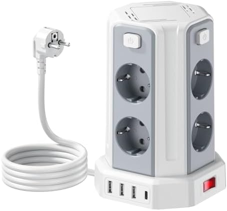 2 M Steckdosenleiste 4 einzeln schaltbar 8 Fach Mehrfachsteckdose mit 4 USB | Verlängerungskabel mit USB Mehrfachstecker Verteilersteckdose,Steckdosenturm Steckerleiste mit schalte