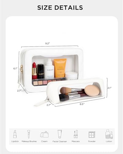 Image of LETGO 2Pack Clear Makeup Bags Set, Small Clear Makeup Bag, PU Leather Travel Makeup Brush Case Portable Transparent Waterproof Cosmetic Organizer Pouch with Zipper for Women(2Pack-White Set)