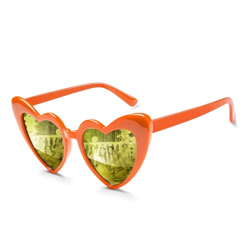 BOUBONI Heart Shaped Sunglasses Vintage Heart Glasses Bridal Party Sunglasses for Women Wedding Bachelorette Party Favors (1 Orange Silver)