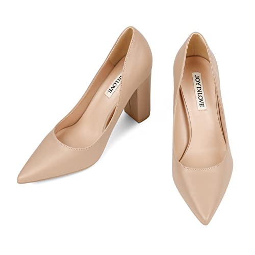 Image of JOY IN LOVE Chunky Heels for Women Pointed Toe Pumps