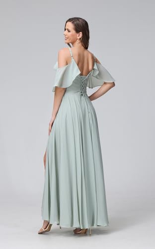Stylefun Women's Cold Shoulder Chiffon Bridesmaids Dresses 2025 with Slit Long Formal Party Dress for Junior CYM0582