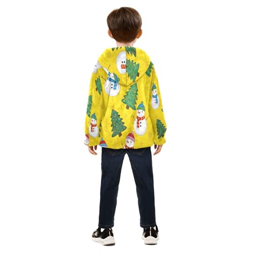 Christmas Trees Snowmen on Yellow Toddler Fleece Jacket Girl Boys Hooded Fleece Jacket Coat Warm Outwear Zip-up 3-10T4