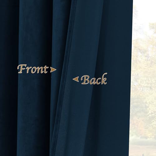 PONY DANCE Navy Blue Velvet Blackout Pencil Pleat Curtains - Image 4