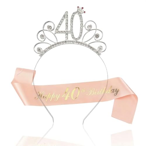40 Compleanno Corona e Fascia, Happy 40 anni Donna Strass Corona Diadema e Fascia, per Accessori Decorativi per Feste per Ragazze