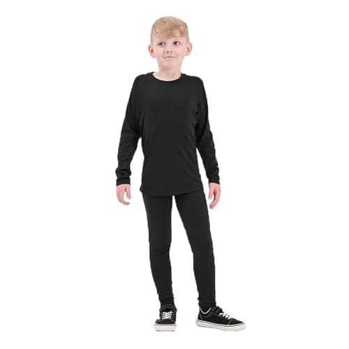 Fjquamitix Conjunto de capa base térmica para niños, forro de fieltro cálido para niñas y niños, conjunto de ropa interior térmica para esquí, ciclismo y correr, fútbol, Negro, 6-7 años