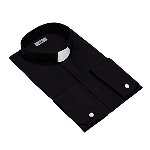 HFM Men's Clergy Shirt Including Tab Collar Long Sleeves (18 1/2 (34-35), Black)