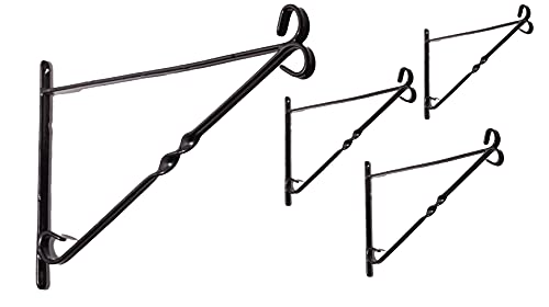 DIVCHI Pack of 4 Garden Hanging Basket Metal Wall Bracket - Twisted - UP TO 14 Baskets (14-Inch, Black)