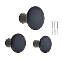keypak Wall-Mounted Coat Hooks, Set of 3 Round Screw-in Wooden Hangers, Black - for Clothes, Bags, Towels, Jackets