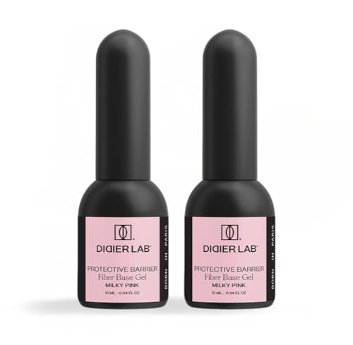 DIDIER LAB - Fiber Base Gel de Uñas Milky Pink - Gel Base Coat para Pintauñas Semipermanentes con Vitaminas y Minerales - Base Coat Semipermanente Fortalecedora para Lámpara LED UV - 2x10 ml