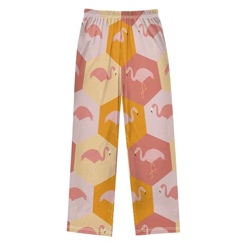 Flamingo Hexagon Boys Pants Boys Athletic Pants Long Pant for Boy with Pockets Wide-Leg Size 6-14Y2