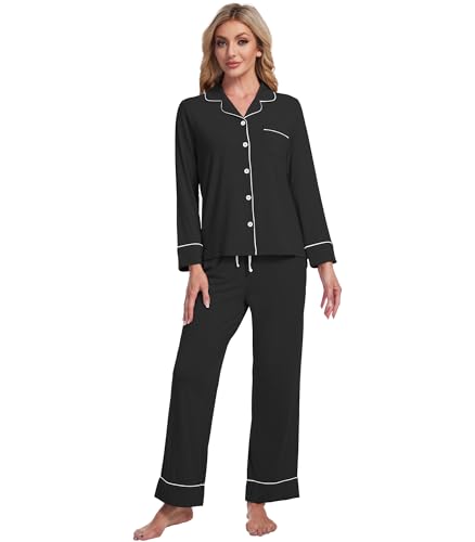 Image of Pajamas Set for Women Soft Knit Button Down Sleepwear 2 Piece Breathable Viscose from Bamboo Pjs S-XXL