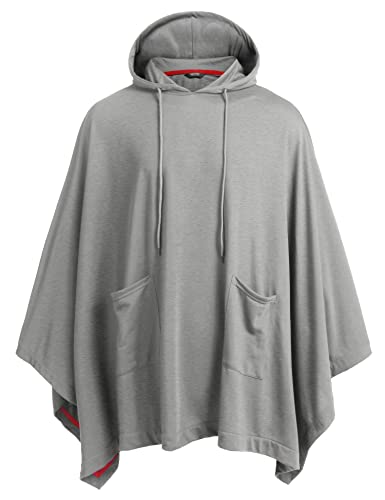 Coofandy Unisex Casual Hooded Cloak Poncho Cape Coat with Pocket, Grey, Small
