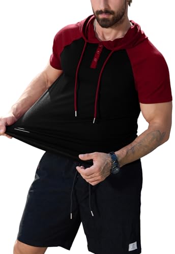 KUYIGO Men's Short Sleeve Hoodie Workout Gym Muscle Fit Athletic Lightweight Sweatshirt Hoodies Pullover with Drawstring4