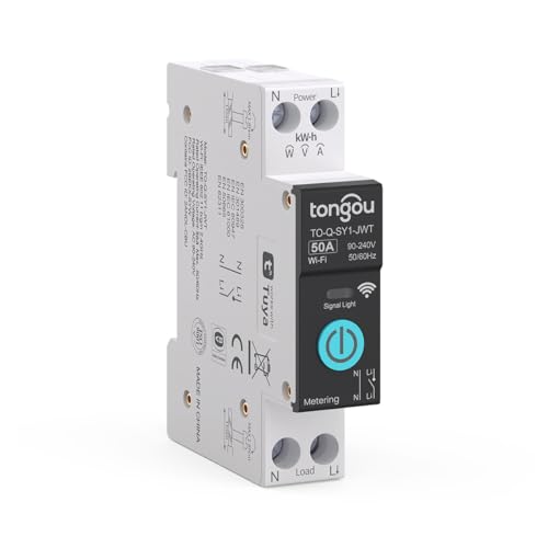 Image of TONGOU DIY 1P+N Smart Wi-Fi Switch, Work with Alexa and Google Assistant for Voice Control, 50A with Energy Monitor, Smart Life /Tuya APP Remote Control, Timer Functions, DIN Rail Mounted- HIVAGI