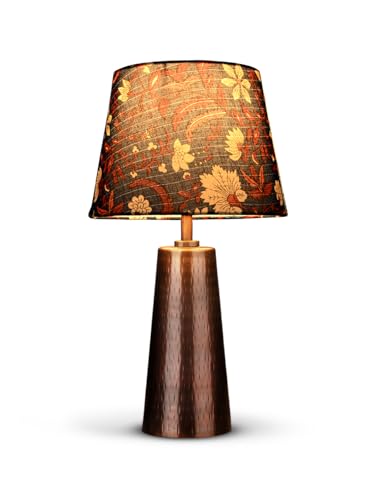 Image of Green Girgit Copper Etched V-Shaped Lamp with Taper Muticolor Blue Shade | Galvanized Iron Bedside Night & Reading Table Lamp | Metal Handcrafted Lamp | Living Room & Home Decor Item