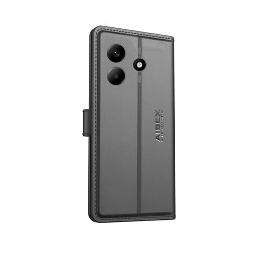Image of AIBEX Compatible for Redmi Note 14 SE 5G / Redmi Note 14 5G Flip Cover Leather Finish with Magnatic Closure | Inside TPU with Card Pockets | Wallet Stand | Complete Protection Flip Case -Black