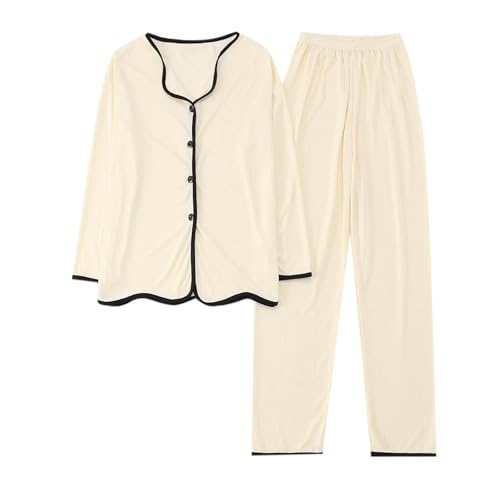 Pijama Mujer Invierno Algodón 2 Piezas Pijama Largo Mujer Manga Larga con Cuello en Bolsillos Ropa de Dormir con Estampado de Estrella S-XXL Colección Multilicense Campus