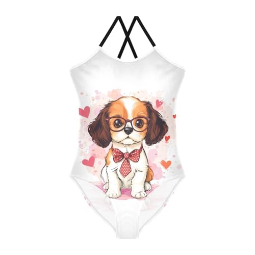 CaTaKu Girls One Piece Swimsuits Cute Puppy Heart Toddler Bathing Suit for Girls Kids Swimwear 3-10Y