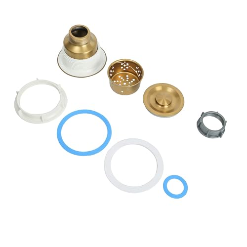 LQS Kitchen Sink Drain Strainer Assembly, Sink Drain 304 Stainless Steel with Removable Deep Waste Basket and Sealing Lid 3-1/2-inch Golden