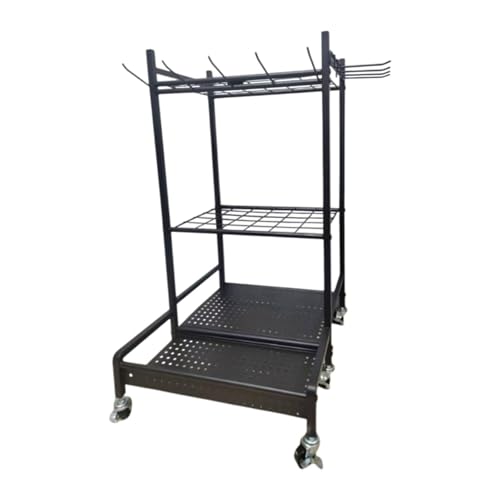 Generic ガーデン収納ラック カーボン鋼構造 多機能収納設計 工具オーガナイザー 長柄ツール対応 フック付き 棚型設計 屋内外適用 ガレージ 庭園 物置に適用, 車輪付き