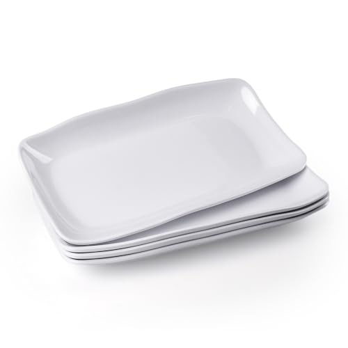 imposyu Set di 4 Piatto Rettangolare Bianco Vassoio Antiscivolo Rettangolare 29,5x16,6x2,7cm Piccoli Piatti Rettangolari per Antipasti a Casa, Buffet, Sushi, Torte