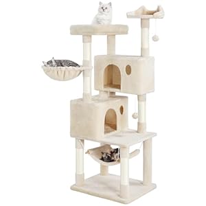 Yaheetech 64.5in Cat Tree Cat Tower Scratching Post, Plush Cover Cat Condo Bed Furniture with Hammock, Platform, Perch for Extra Large Cats as Playing House