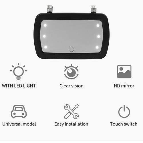Specchio Per Trucco Con Luci LED Per Parasole Auto, 6 LED Touch, Installazione A Clip, Alimentazione A Batteria - 3