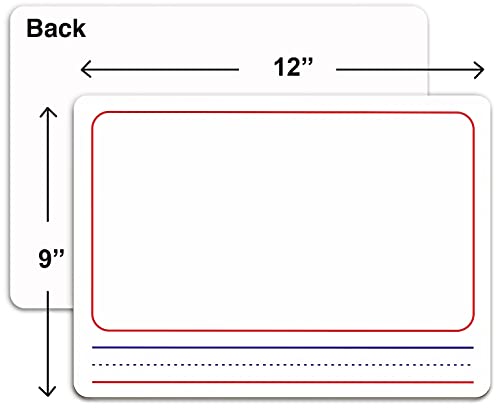10 Pack Double Sided Whiteboards 9”X12” Story Lined Dry Erase Boards For Kids Writing Board Age 2-4 & 3-5 Practice Drawing Small White Board Teacher Elementary Grade 1 Kindergarten Preschool + Erasers #TOP1