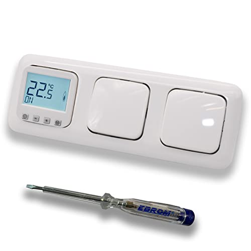 Halmburger Raumthermostat Raumtemperaturregler ERD-1Urg DIGITAL in Busch Jäger Reflex SI alpinweiß + 2 x Lichtschalter 2000/6 US + EBROM Phasenprüfer z. Montage der Geräte ERD-1U (rg) Fußbodenheizung