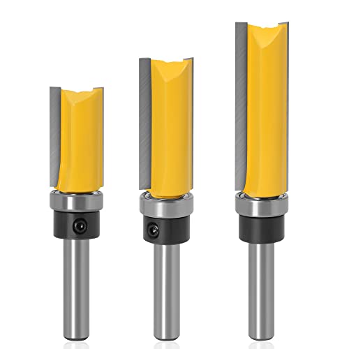 Mesee 3Pcs Fraises pour Défonceuses Fraise à Copier en 8mm Tige, Fraise à Affleurer Droite Flush Garniture Fraise Routeur Bits avec Roulement Outils de...