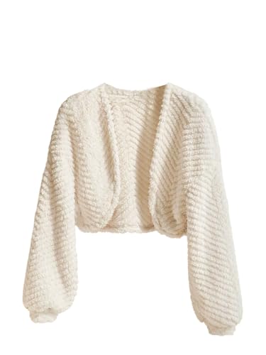 MakeMeChic Girl's Fuzzy Cardigan Sweater Cropped Long Sleeve Open Front Fall Knitted Outerwear
