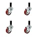 Stainless Steel Polyurethane Swivel Expanding Stem Caster Set of 4 w/3" x 1.25" Red Wheels and 1-1/8" Stems - Includes 4 Swivel - 1200 lbs Total Capacity - Service Caster Brand