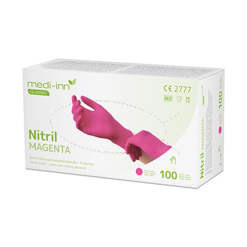 Medi-Inn 1000 Classic - Guantes de nitrilo sin polvo, color magenta, talla S