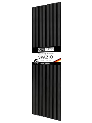 wohnartig® Akustikpaneele SPAZIO 1,404 m² – 260 cm x 54 cm* Set – (Set = 2 Stück 260 cm x 27 cm) | Farbe: Anthrazit 693 | Wandverkleidung | Akustikpaneel | Wandpaneele auf Filz | Akustikfilz