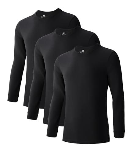 DAVID ARCHY Men's Long Sleeve Undershirts Combed Cotton T-Shirt Ribbed Neck & Cuffs Shirt Casual Basic Plain Tees, 3-Pack