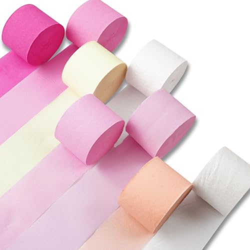 Image of PartyWoo Crepe Paper Streamers 8 Rolls 656ft, Pack of Pink, Hot Pink, Peach and White Party Streamers for Birthday Decorations, Party Decorations, Wedding Decorations (1.8 Inch x 82 Ft /Roll)