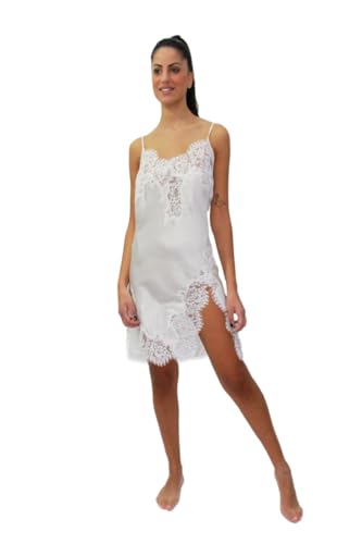 MARJOLAINE Elegante parigina in pura seta da Sposa, bretellina sottile e Pizzo Francese applicato. Ideale Anche per la mattina Del Matrimonio. 42