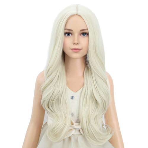PATTNIUM Platinum Blonde Long Wigs for Women Long Wavy Curly Blonde Wigs Cosplay Costume Synthetic Wig with Wig Cap