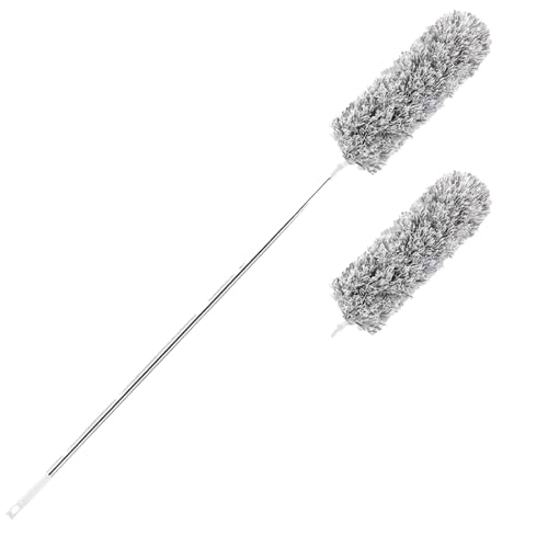 Alpha Depot ホコリ取りハンディモップ 伸縮 洗える 静電気除去 曲がる はたき 2.8m 高所 蜘蛛の巣取り 洗車 【グレー】 (本体 + 交換ヘッド1個)