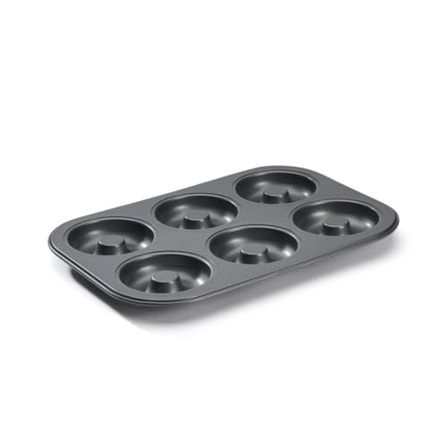 De Buyer - Plaque de 6 mini-Savarins en acier antiadhésif - Diamètre 8 cm - 31,5 x 21,5 x 2,2 cm -, Noir