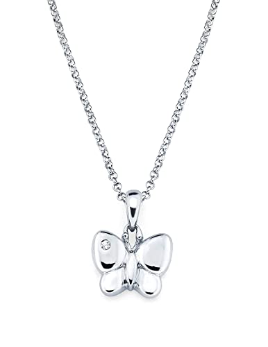 Little Diva Diamonds .925 Sterling Silver Diamond Accent Pendant Necklace (Butterfly) (I Color, I1 Clarity) #TOP4