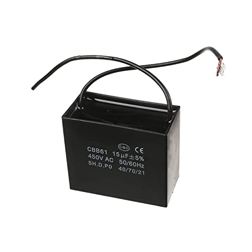 Fielect CBB61 Ceiling Fan Capacitor 15uF 450V AC 2 Wires Metallized Polypropylene Film Capacitors for Electric Fan Pump Motor Generator