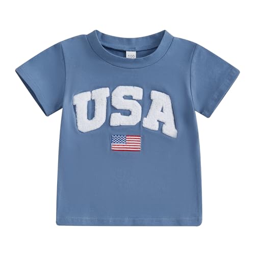 Karuedoo Toddler Boy Girl 4th of July Shirt USA Flag Embroidery Short Sleeve T-Shirts Kids Patriotic Tee Tops