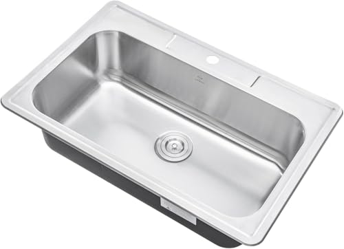 CozyBlock 33 Inch Single Bowl Topmount Drop-In 18-Gauge Stainless Steel Kitchen Sink w/ 1 Faucet Hole (Sink Only)