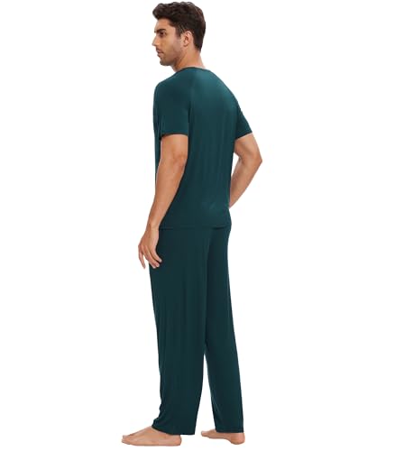 WiWi Men's Pajamas Set Viscose from Bamboo Sleepwear Casual Soft Sleep Sets with Pockets Short Sleeve Loungewear S-XXL3