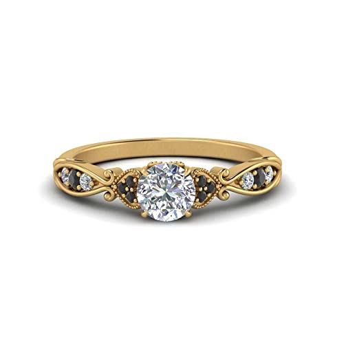 Bague de fiançailles style victorien vintage en plaqué or jaune avec pierre ronde