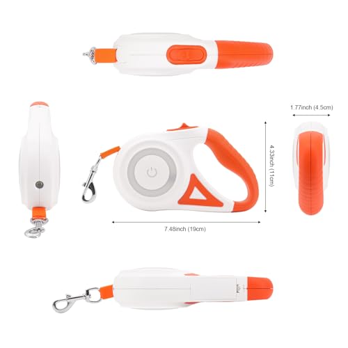 MoYouno 5 m Einziehbare Hundeleine, Strapazierfähig, Automatisch Ausziehbar, Für Kleine, Mittelgroße und Große Hunderassen bis zu 5 m 30 kg, Ausziehbare Hundeleine mit LED-Lichtern (Orange)