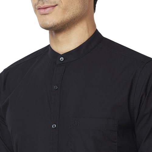Image of Raymond Men Slim Fit Solid Pattern Pure Cotton Mandarin Collar Full Sleeve Casual Shirt